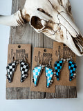 Western Checkered Lightning Bolt Thunder Earrings