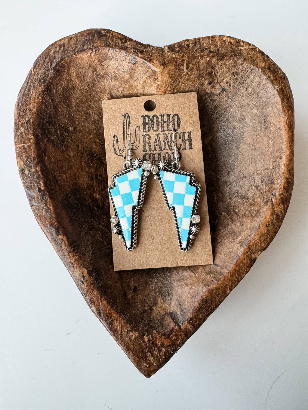 Western Checkered Lightning Bolt Thunder Earrings