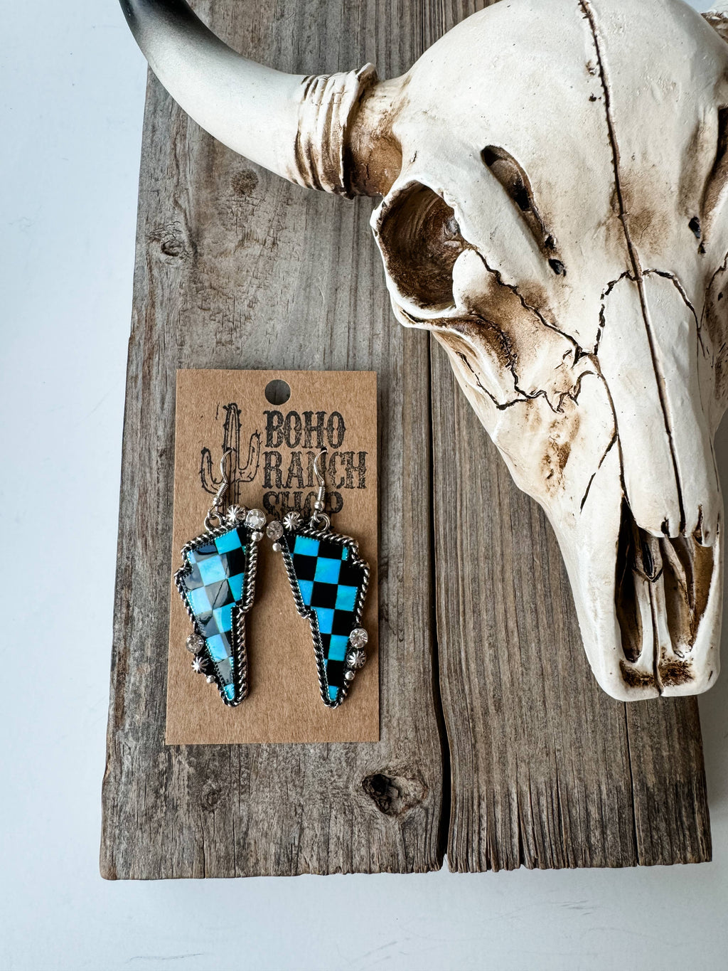Western Checkered Lightning Bolt Thunder Earrings
