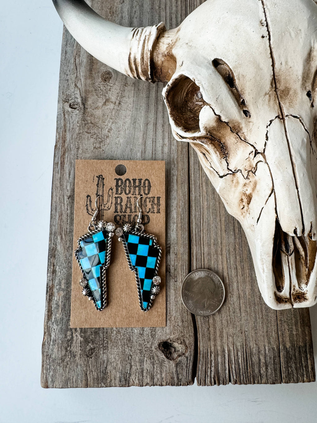 Western Checkered Lightning Bolt Thunder Earrings