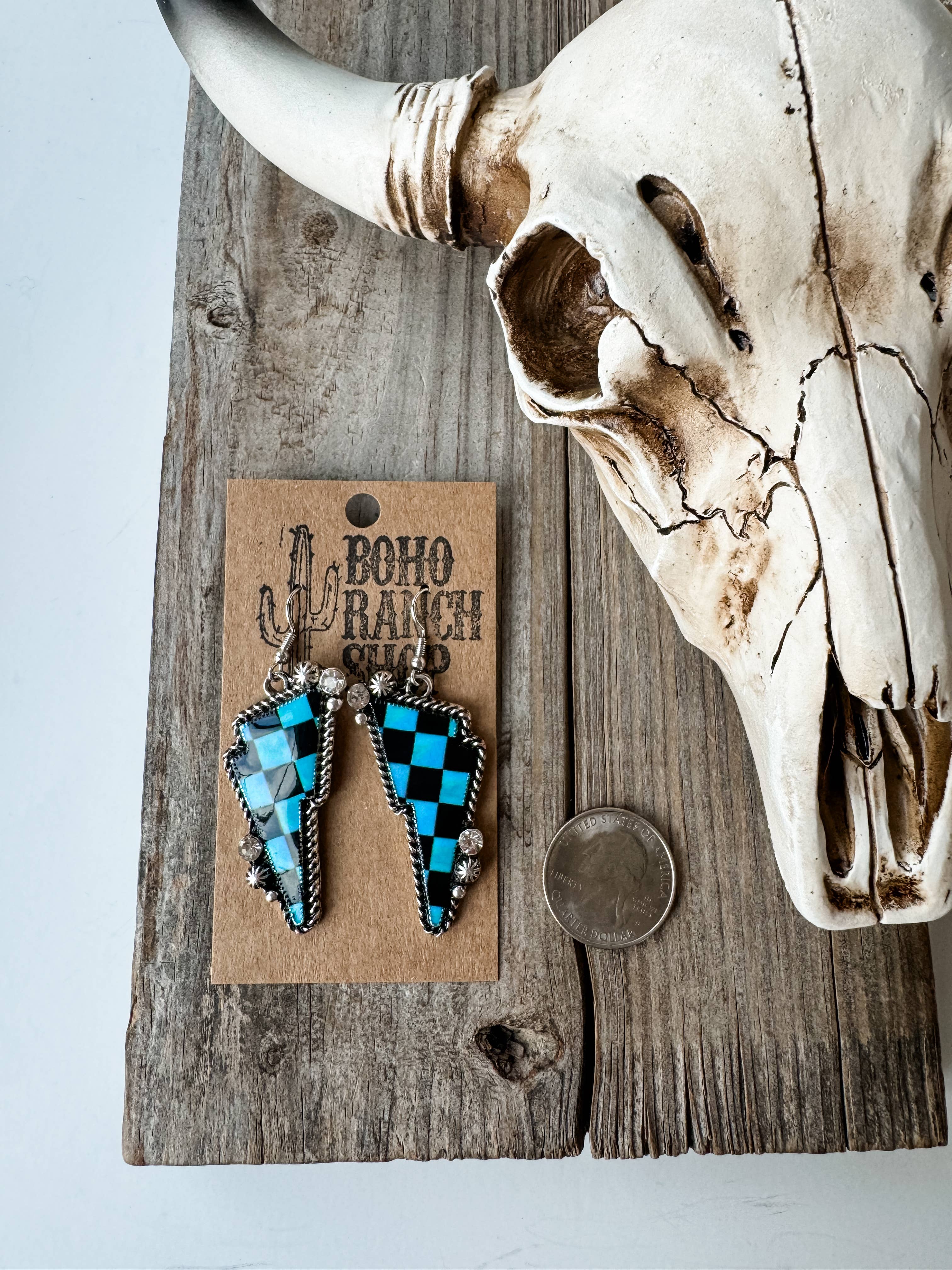 Western Checkered Lightning Bolt Thunder Earrings