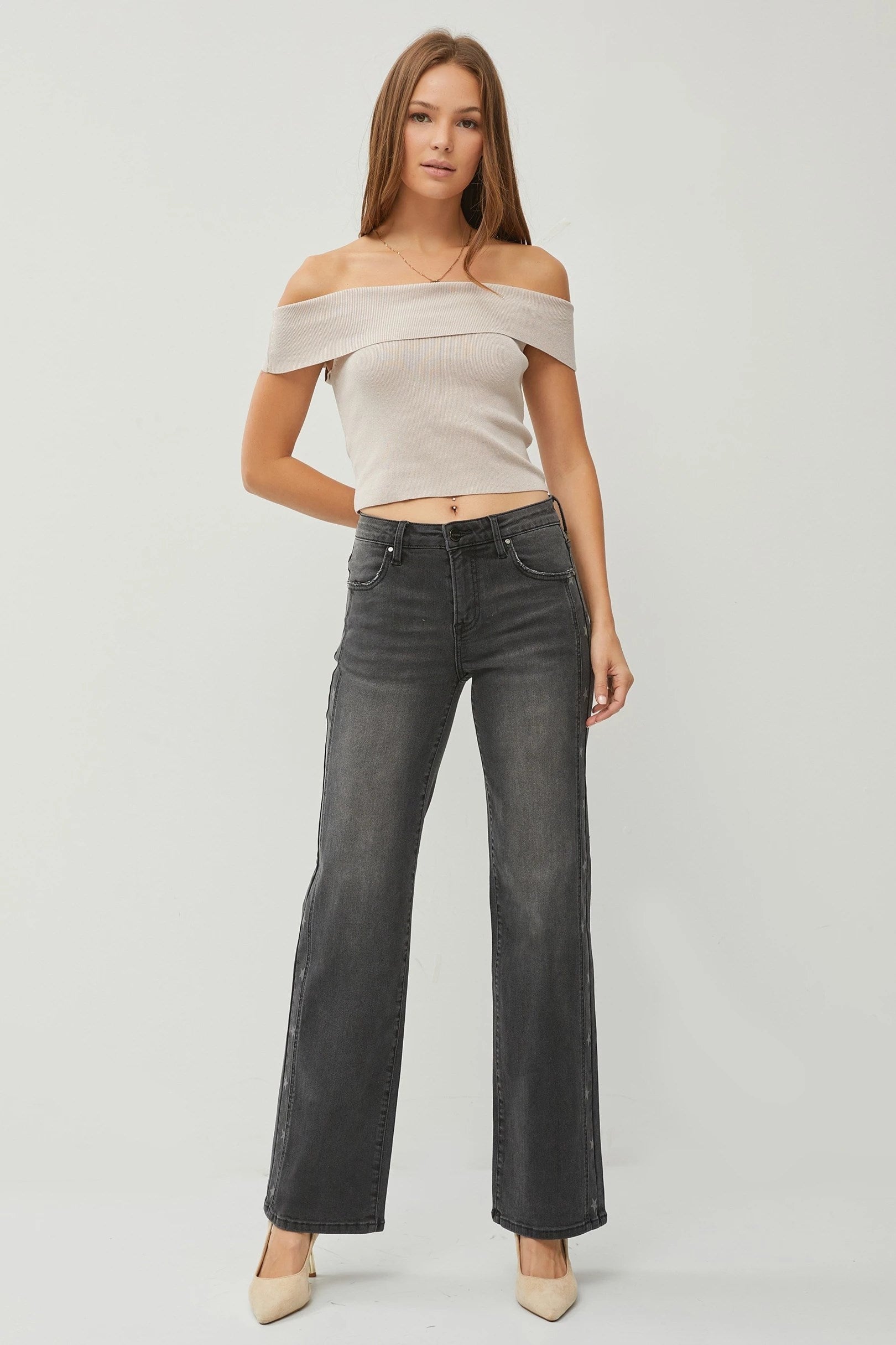 Risen Jeans Mid Rise Straight Leg Black
