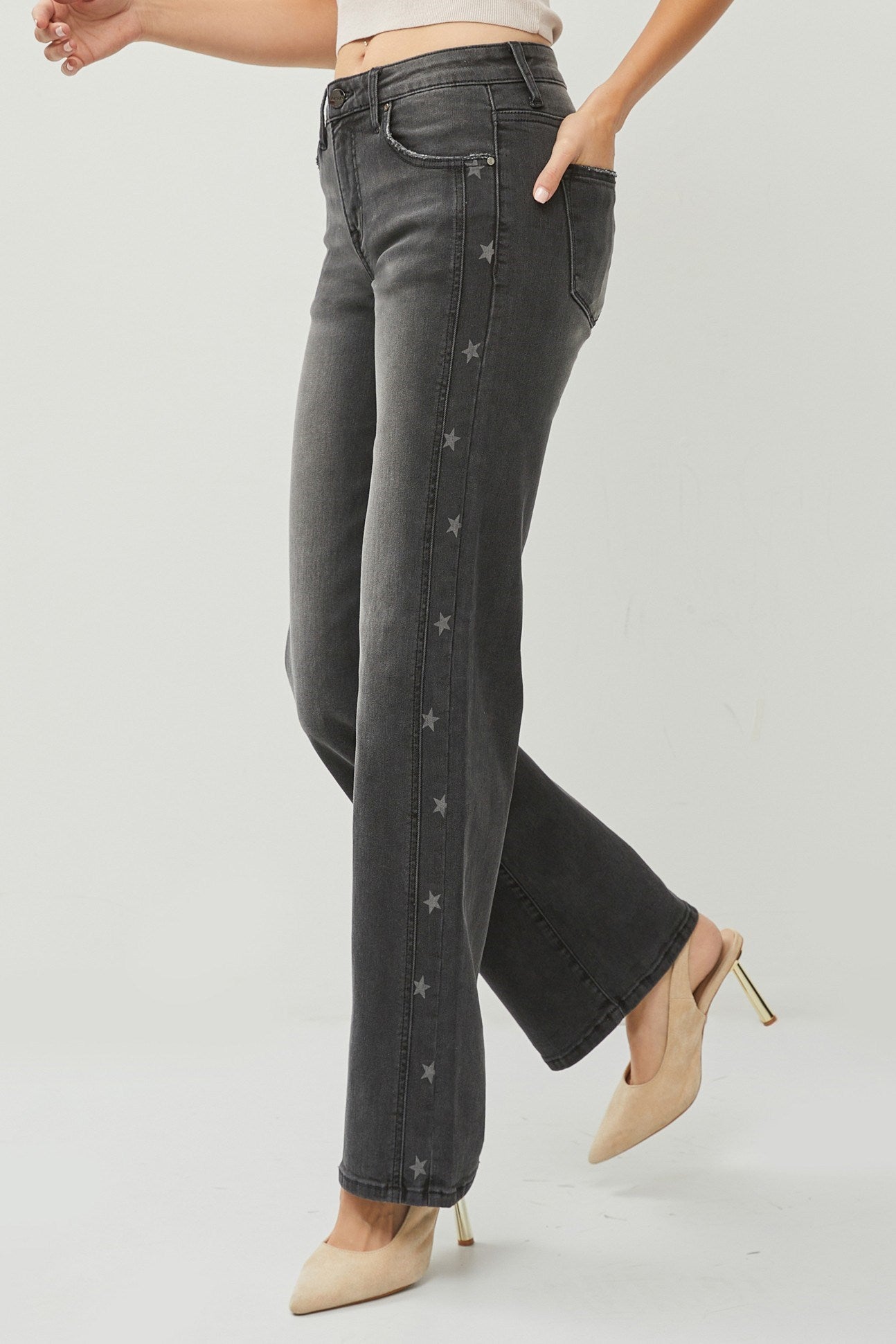 Risen Jeans Mid Rise Straight Leg Black